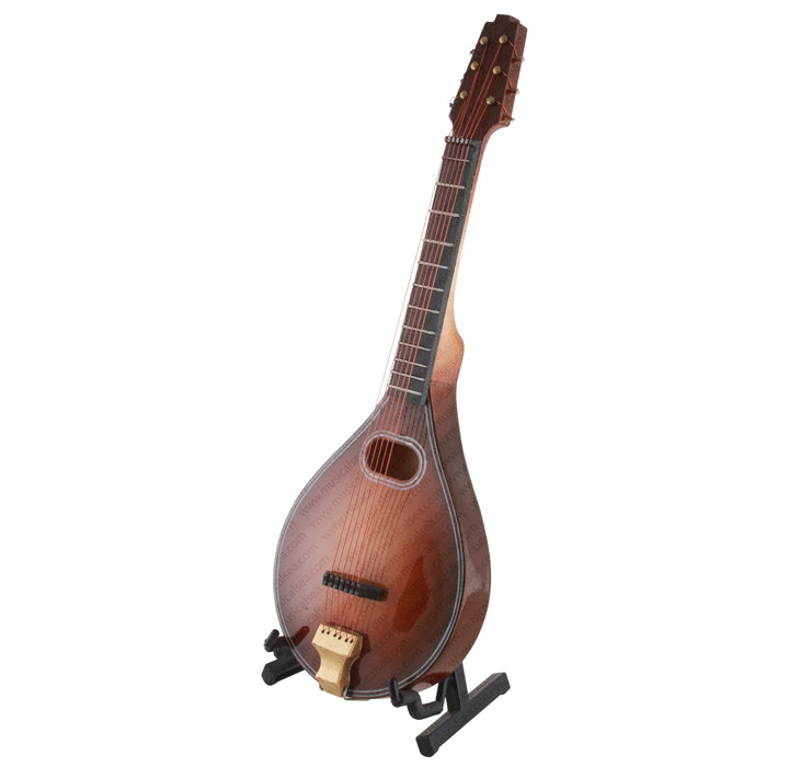 Miniature Brown Mandolin W/Case & Stand Musical Instrument Replica Gift
